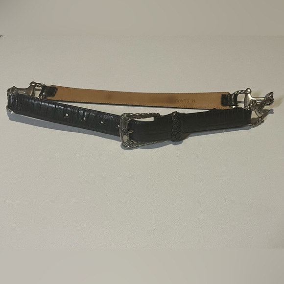 Vintage Brighton Black Leather Bit Belt Size M Silver Tone Style 22403 1996 - Picture 2 of 15